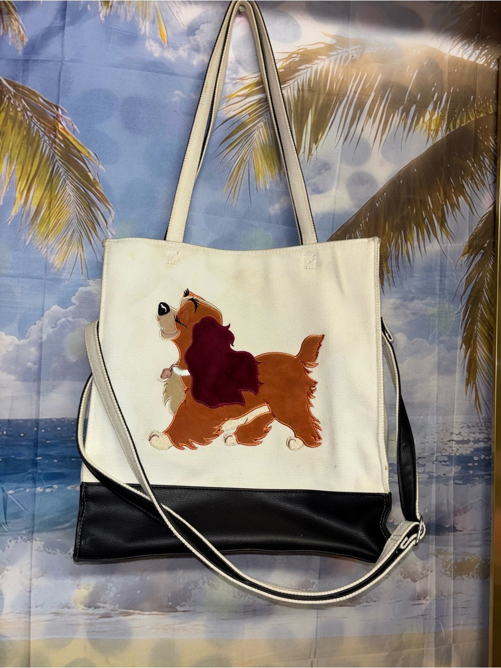 Disney White and Black Tote with Cartoon Cocker Spaniel
